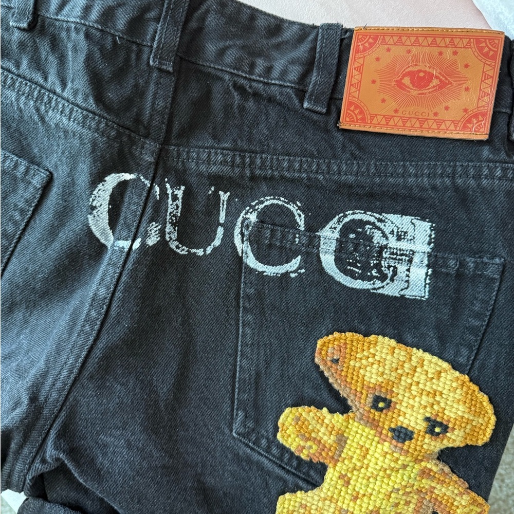 Gucci Black Jean Shorts with Bear Patch